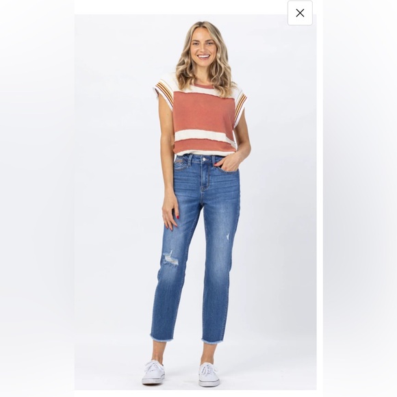 Judy Blue Denim - Judy Blue Howdy Embroidered Distressed High Rise Boyfriend Jeans Size 11/30